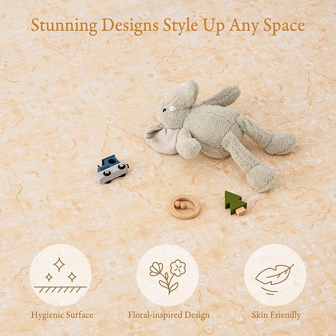 PopsyKosy Super 1 Inch Thick Premium Quality Exercise & Baby Foam Play Mats - Expandable & Large Non-Toxic Odorless Floor Mat - 6 Tiles Spacious 6x4ft - Peel-Resistant - Light Apricot