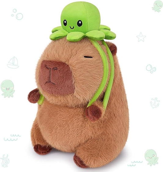 Achwishap Capybara Plush,Capybara Stuffed Animal Cute Plushies,Capybara Plush Toys,Kawaii Plushie Stuffed Toy with Octopus Backpack Plushies Gifts for Kids Adults(Capybara with Octopus Backpack,9.1”)
