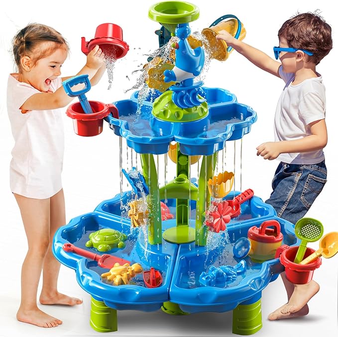 Kids Flower Water Table for Toddlers for 3 4 5 6 7 8 Years Old, Outdoor Water Sand Table for Boys Girls, Sensory Toys for Toddlers Age 3-8, Activity Sensory Table Summer Toys