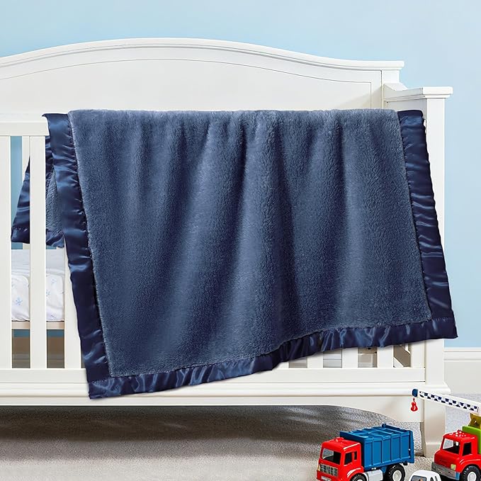 Pro Goleem Fleece Baby Blankets for Boys with 2 Inch Satin Trim, Super Soft Plush Receiving Blanket for Infant Toddler Newborn, Cozy 30x40 Inch Crib & Stroller Blanket (Navy Blue)