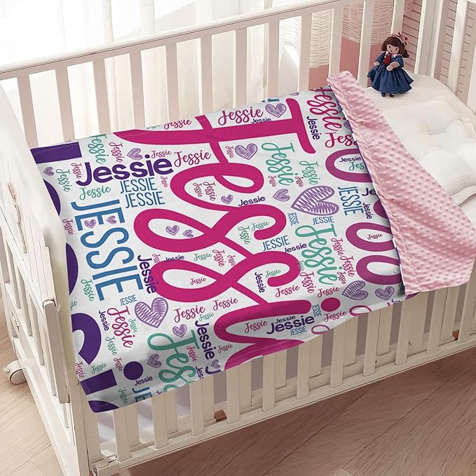Custom Baby Blanket with Name, Personalized Toddler Blanket for Newborns, Purple Letters Soft Double Layer Flannel Blankets, Personalized Baby Gifts for Nursery Infant Shower Birthday(60"x80")