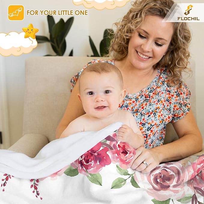 FLOCHIL Personalized Baby Blankets, Custom Baby Blanket - Baby Blanket with Name for Girls, Best Gift for Baby, Newborn Floral Plush Fleece (30x40)