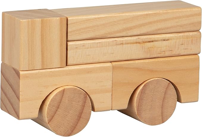 Wooden Blocks Set - 100 Pc Natural Colored Wood Building Block Toys- 100% Real Wood, 14 Different Shapes, Great Gift for Kids or School Project, Hands On Indoor Activity Play- Build, Stack and Create