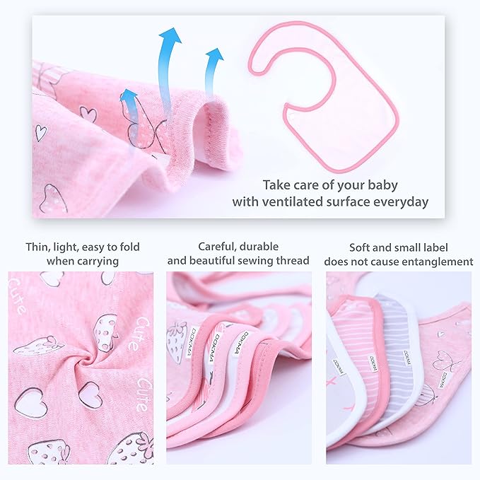 DOKMA Set 8 Organic Cotton Baby Drool Bibs - Bandana Teething Bibs for Baby - Bandana Drool Bibs - Ultra Soft, No Scratch