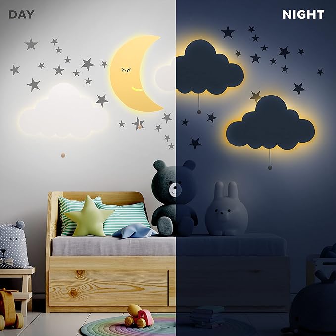 Lumipets Cloud Nursery Decor, Cloud Night Light, Kids Wall Light, Battery Operated LED Lights for Bedroom, Lightweight Nursery Lighting, Light for Babies, Toddlers, Kids - 17.7 x 11.2 x 1.5-in