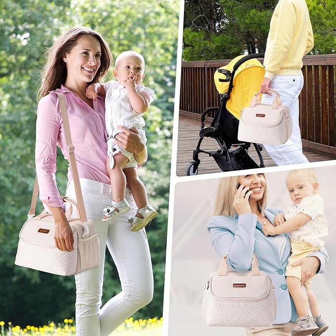 Breastmilk Cooler Bag with Ice Pack Fits 6 Baby Bottles up to 9 Ounce, Wearable Breast Pumps Cooler Bag for Nursing Mom Daycare, Work, Travel- White