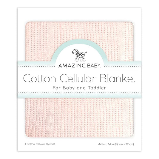 Amazing Baby Cellular Blanket, Premium Cotton Knit, Ultra Soft, Breathable, Cozy Gift for Baby Boys and Girls, Favorite Toddler Blanket, 44 x 44 inches (112 x 112 cm), Soft Pink