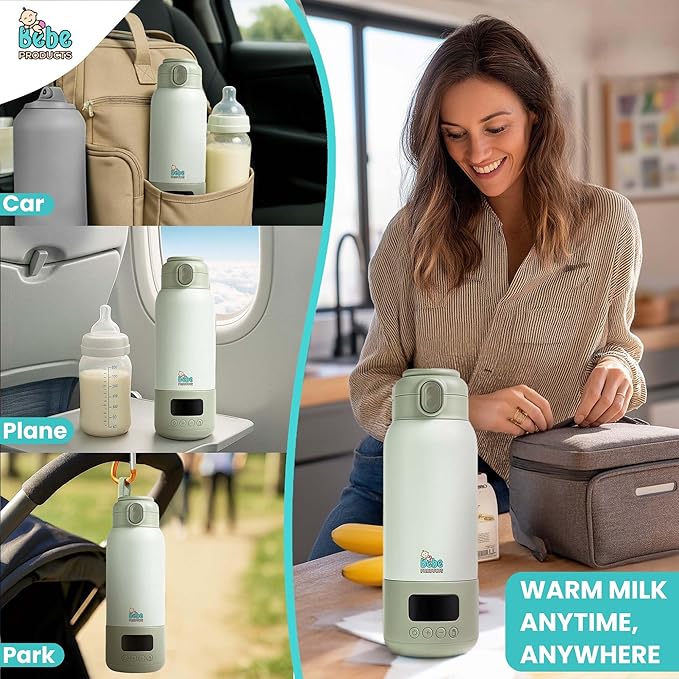 Portable Bottle Warmer for Travel 17oz, 45W Fast Charge, Long Battery Life, 316 Stainless Steel, LED Display, Fast Heating, Precise Temp Control, Safety Lock Cordless, Perfect for Indoor & Outdoor Use