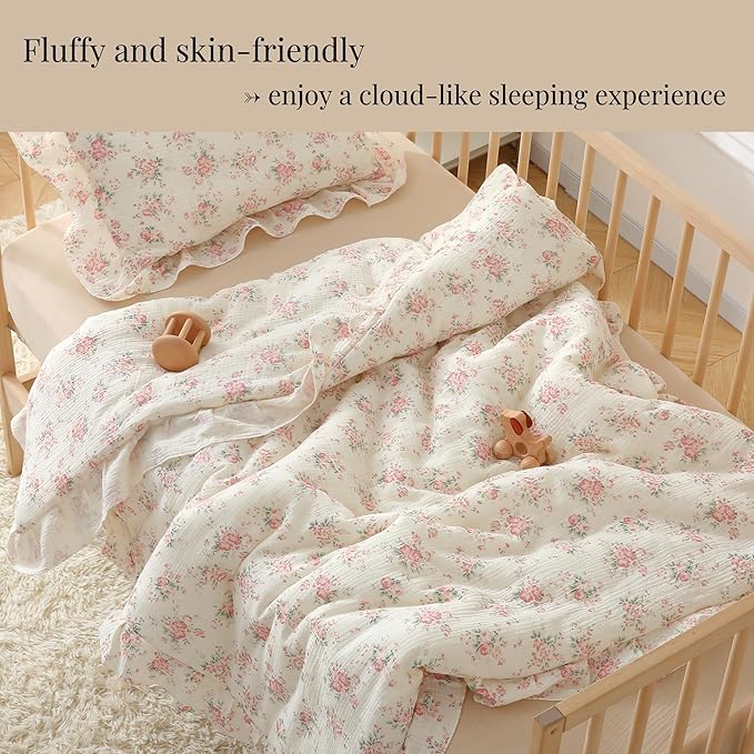 100% Cotton Muslin Crib Comforter/Quilt,Ultra Soft Cozy Reversible Baby Blanket,All Season Toddler Blankets for Boys and Girls, Machine Washable,41"x48"