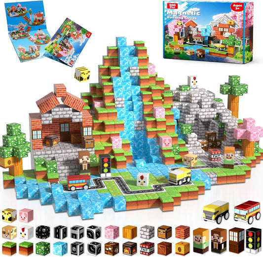 200 PCS 0.8in Magnetic Blocks - Magnet Toys & Magnetic Building Blocks Cubes, Stacking Magnets, STEM Toys for School Acitivities, Birthday Gifts for Boys Age 3+ Years Old (Theme: Forests)