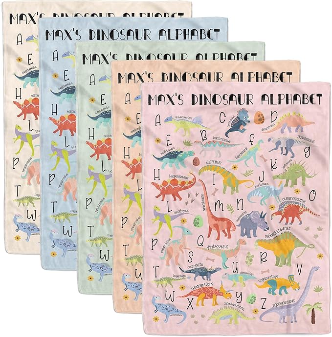 MDPrints Global Dinosaur Alphabet Personalized Baby Blanket, Custom Baby Gifts with Name, Newborn Swaddle Blanket, 30''x40''