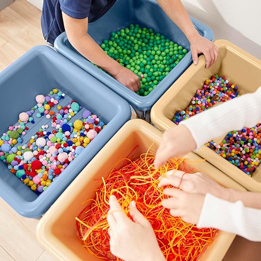 ECR4Kids 4-Station Sand and Water Adjustable Play Table, Sensory Bins, Sand/Powder Blue