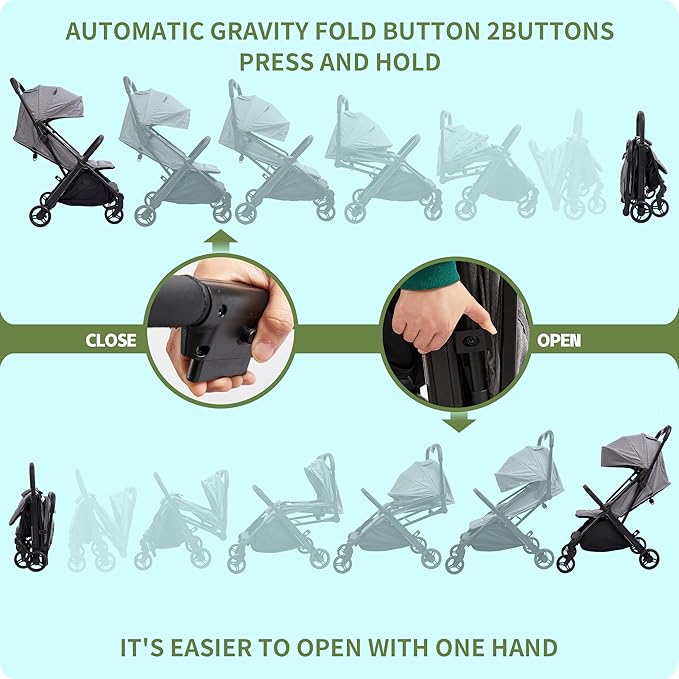 COOL KIDS Baby Stroller,Umbrella Stroller with Automatic Fold,Baby Strollers with Pop Out Sun Canopy,Baby Airplane Travel Essentials(Gray)