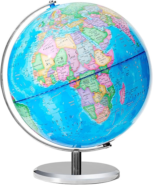 13" World Globe for Kids, Classroom Globe for Education & Decoration with Stable Heavy Metal Base, HD Waterproof Printed & Rewritable Surface