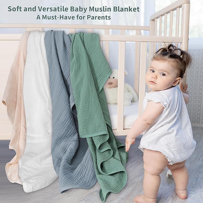 Muslin Swaddle Blankets for Newborn, 2 Pack Breathable Soft Receiving Blanket, Large 41 x 41 inches Swaddle Wrap Burping Clothes, Essentials Infant Shower Items. (Beige & Light Gray)