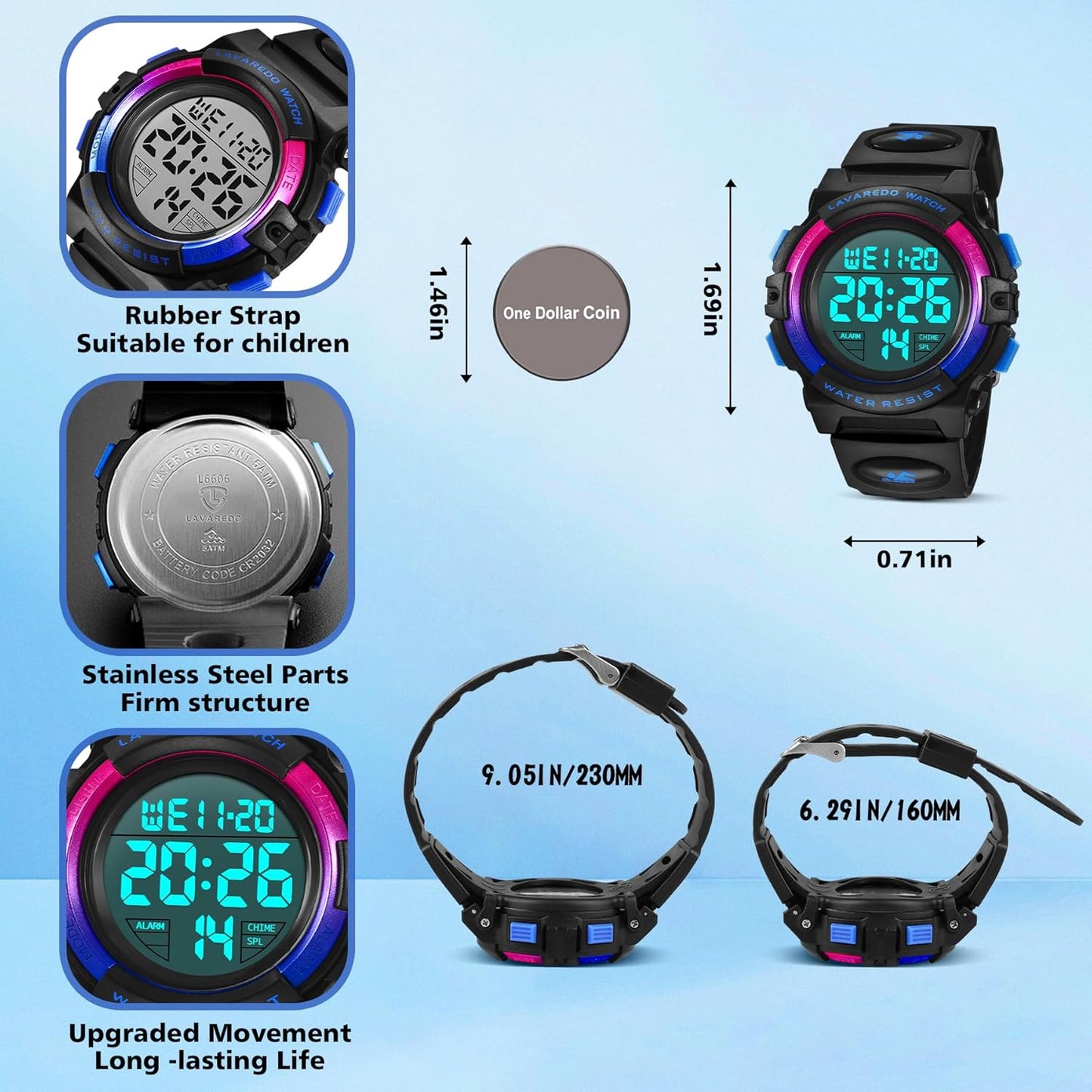 Kids Watch,Boys Watch for 3-15 Year Old Boys,Digital Sport Outdoor Multifunctional Chronograph LED 50 M Waterproof Alarm Calendar Analog Watch for Children with Silicone Band,Kids Gift