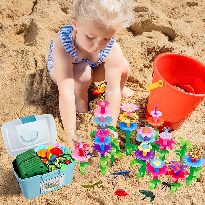 Birthday Toys Gifts for 3 4 5 6 Years Old Toddler Girls Boys, 156 PCS Insect Flower Garden Building Educational STEM Learning Pretend Play Gardening Set, Gifts for Preschool Kids Age 3+