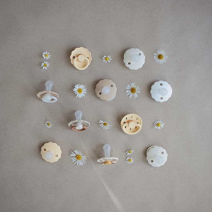 FRIGG Daisy SilkySoft Silicone Baby Pacifier | Made in Denmark | BPA-Free (Chamomile/Peach Bronze, 0-6 Months)