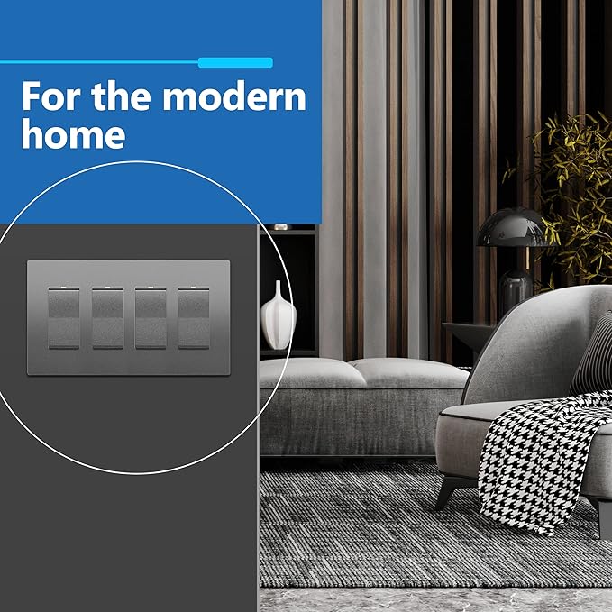 LIDER Matte Finish Decorator Switch Cover, Screwless Wall Plate, Mid-Size 4-Gang 4.88" x 8.58", Unbreakable Polycarbonate Thermoplastic, UL Listed, LSWP-34M-SG, Space Gray