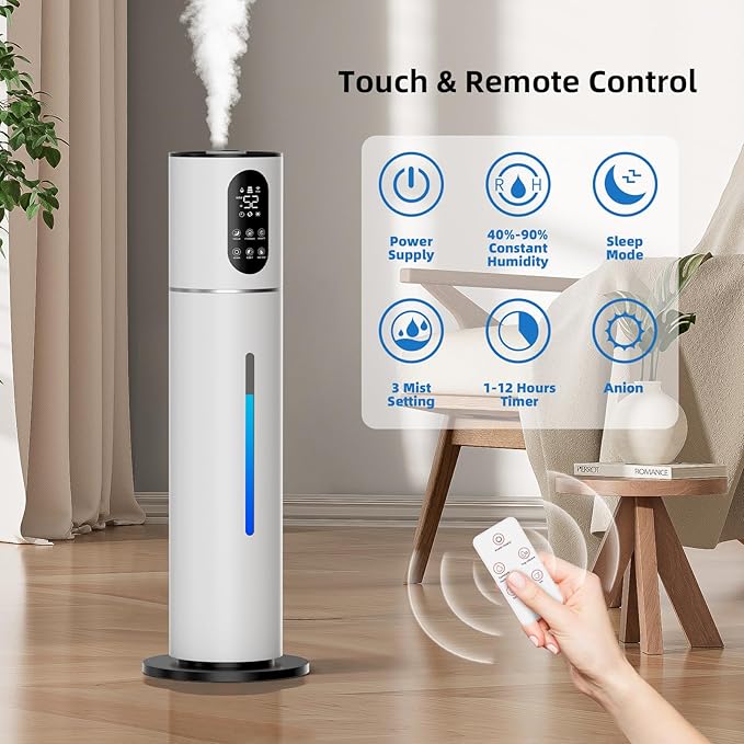 8L Smart Humidifier Large Room,2.1Gal humidifier for bedroom with Timer, 360°Nozzle, Top Fill Whole House Cool Mist Quiet Humidifiers for Plants Baby Kids Adults Office (White)