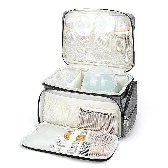 Breast Pump Bag Fit for Spectra S1 and S2, Breast Pump Storage Bag with Waterproof Mat Pumping Bag for Moms Work Travel, Grey
