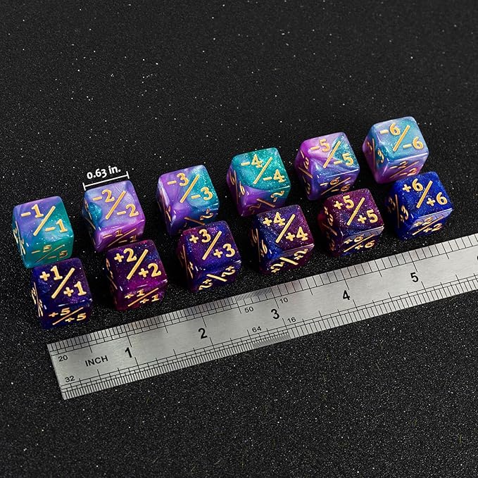 24 Pieces MTG Dice Counters Plus 1 Counter D6 Dice Set Life Tokens for MTG TCG Magic Cards Game Accessories, Blue&Purple