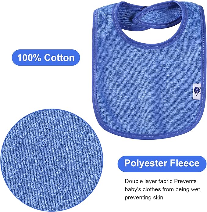 12 Pack Terry Drool Cotton Bibs, Unisex Baby Bibs with Fiber Filling Waterproof for Feeding, Teething, Drooling