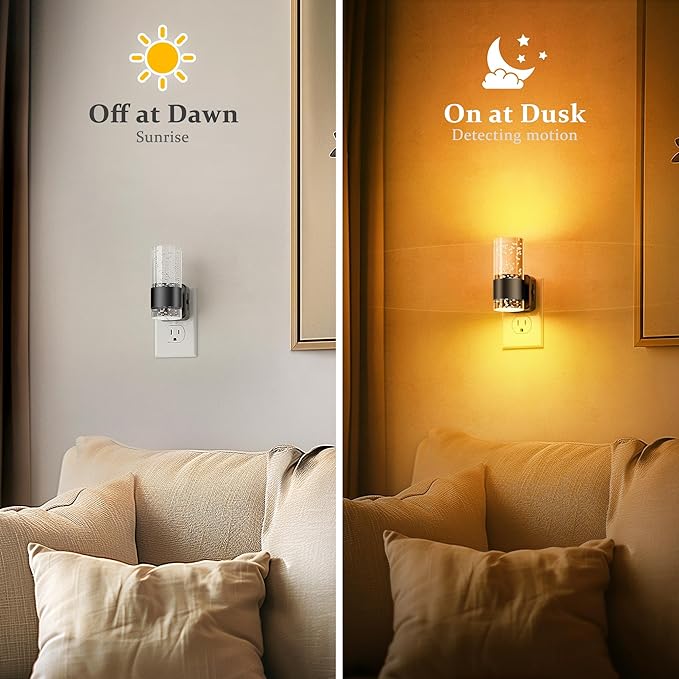 JandCase Night Light, Automatic Night Lights Plug into Wall, 2 Pack Dimmable LED Night Light with Adjustable Brightness, Night Lights Plug in with Auto Light Sensor, Amber for Bathroom Hallway Decor