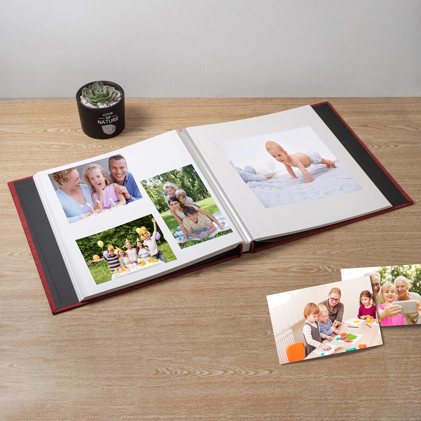 Large Photo Album Self Adhesive Scrapbook Album for 4×6 5×7 8×10 Pictures DIY Magnetic Linen Cover Album 40 Pages for Family Wedding Gifts with Metal Pen and Plastic Board Red