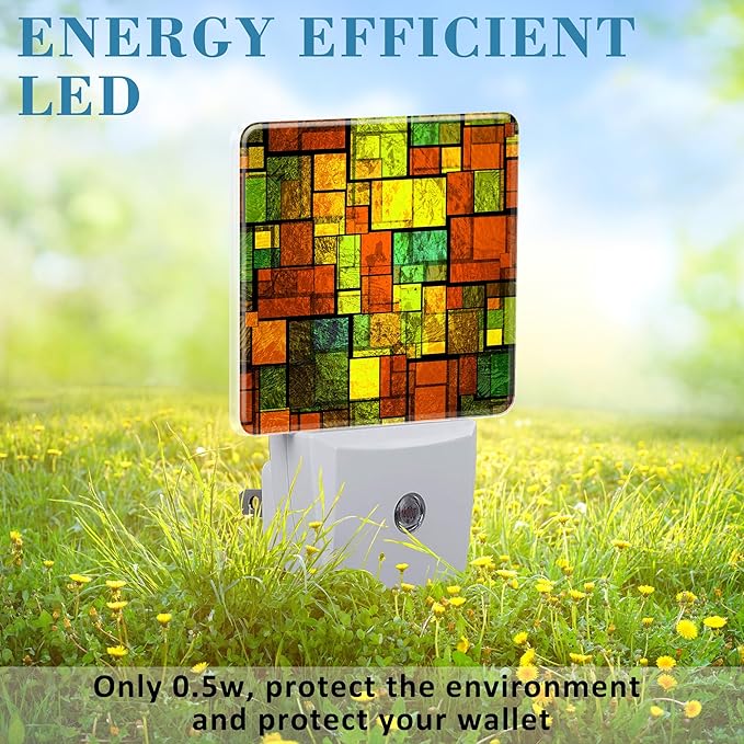 Night Light Plug into Wall Colorful Stained Glass Wall Night Light with Dusk to Dawn Sensor Night Light for Kid Girls Boys Women Men Room Decor, Hallway, Kitchen, Bathroom, Nursery, Stairs