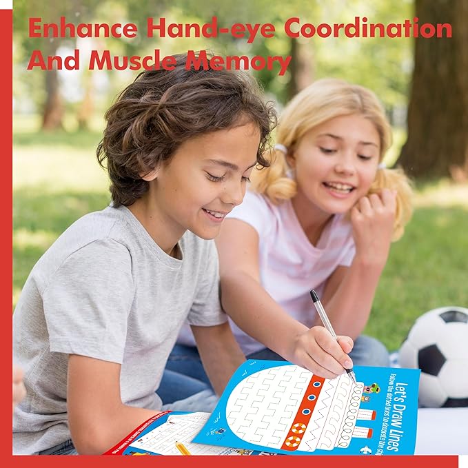 Pen Control & Tracing Activity Pad, 80 Tear-off Sheets Alphabet & Number Handwriting Practice Notepad for Kids, Letters A-Z/Numbers1-20/Patterns Tracing Workbook for Plane, Car Travel, Road Trip