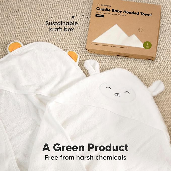 KeaBabies Hooded Baby Towel for Newborn - Viscose Derived from Bamboo Large Baby Bath Towels with Hood for Boys, Girls, Toddler, Extra Absorbent & Soft Newborn Bath Essentials (Lamb, Regular)
