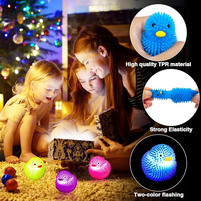 18Pcs LED Light Up Rubber Duck,Puffer Ball Flashing Bath Ducks,Glow Toy Mardi Gras Rubber Ducks Cute Ducklings are Suitable for Birthday Party Gift,Summer Beach Activities,Classroom Prizes,Bath Toy