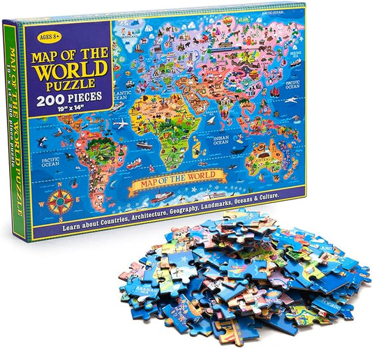 200 Pieces World Map Puzzle for Kids & Adults, World Map Jigsaw Puzzle Floor Puzzles Toddler Geography Educational Toys for Boys and Girls, Globe Atlas Puzzle Maps for Kids Learning Games