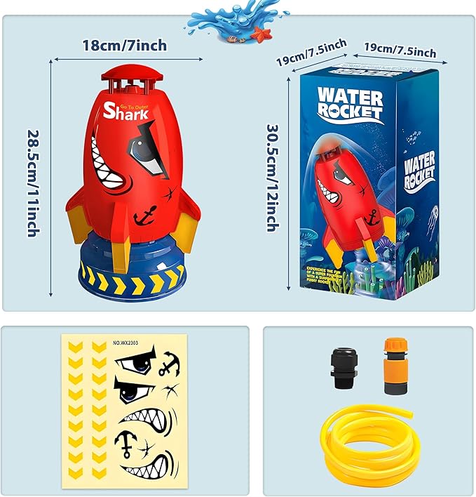 Water Rocket Sprinkler for Kids, Outdoor Sprinkler Rocket Launcher Toy for Backyard, Summer Water Toys for Kids Ages 3-12, Fun Water Powered Rocket Toy (Red-5)