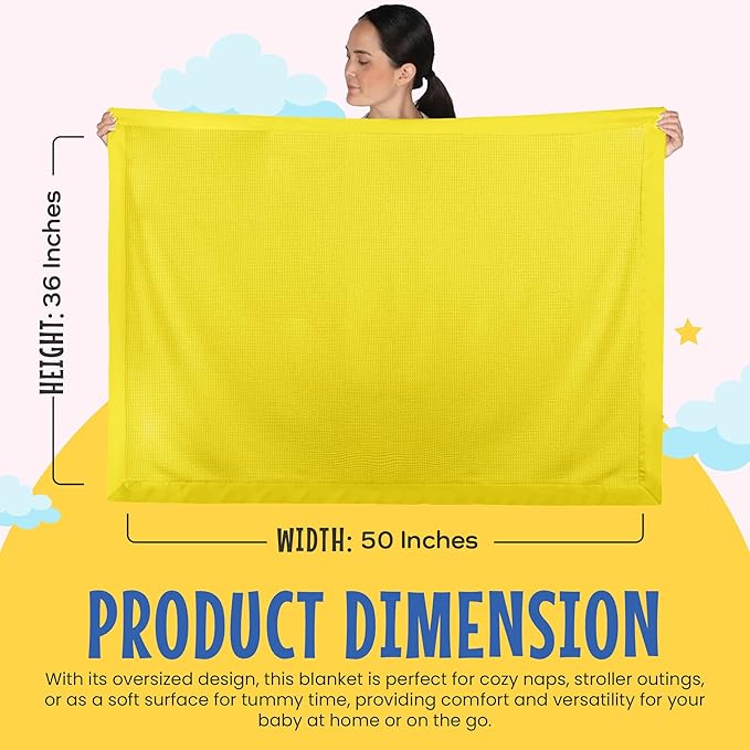 Blankets - Thermal Waffle Warm Baby Blanket for Crib - Soft and Cozy Baby Crib Blanket for Nursery, Stroller, or Naptime Comfort - Ideal Shower Gift - Yellow, Nylon Trim (36" x 50")