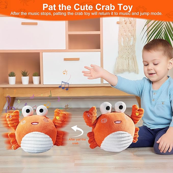 Dancing Crab Baby Toy - Musical Crawling Crab with Talking & Bouncing, Ultra-Soft Plush Infant Sensory Toy for Newborn 0-3, 3-6, 6-12 Months, Toddlers Tummy Time Gifts