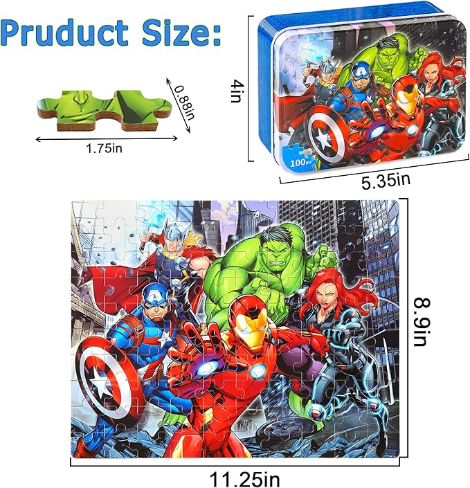 LELEMON Puzzles for Kids Ages 4-8,100 Piece Puzzles for Kids in a Metal Box, Educational Childrens Jigsaw Puzzles 100 Piece Puzzle Games Puzzle Toys for Girls and Boys