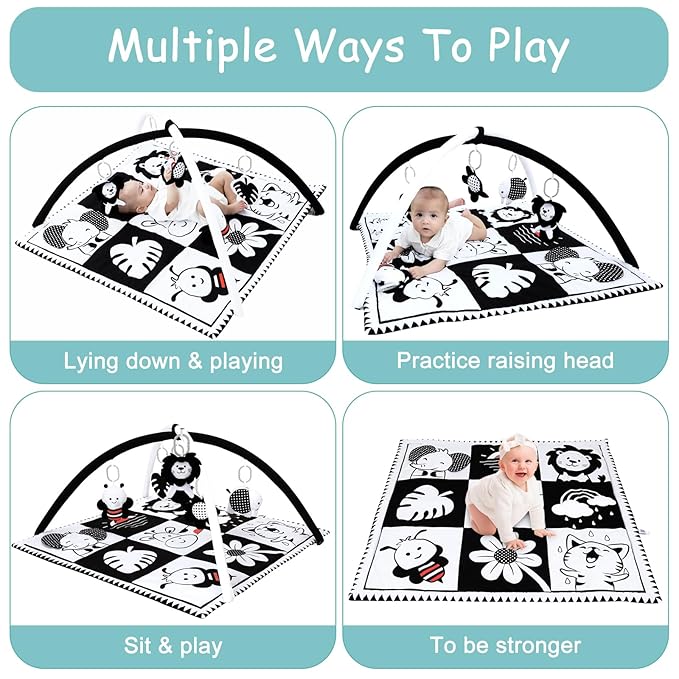 Lovvie & Joy Baby Play Activity Gym Tummy Time Mat for Infant,Baby Gyms & Playmats for Babies 0 to 3 6 9 12 Months with 5 Toys for Early Sensory Exploration and Motor Skill Development