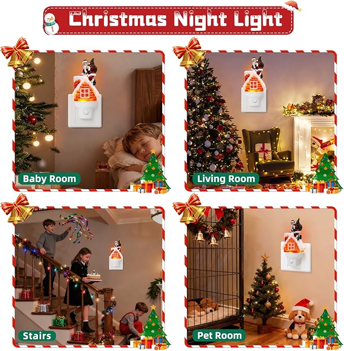 Christmas Night Light Plug into Wall Swirling Glitter USB Portable Christmas Decorative Night Light Decoration for Kids Adults Bedroom Kitchen Living Room Holiday Decor (Santa Claus)