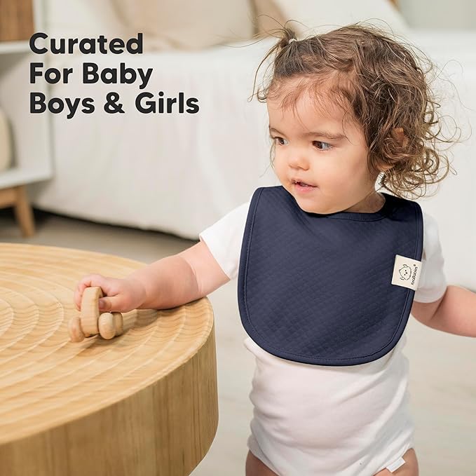 8-Pack Organic Baby Bibs for Girls, Boys - Quilted Cotton Cloth Baby Drool Bibs for Drooling and Teething Toddler, Newborn, Infant, Soft & Super Absorbent (Moor)