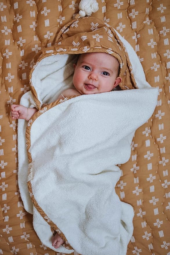 Crane Copper Dash Hooded Baby Towel - 100% Cotton Terry Cloth, 30" x 30", Beach & Pool Towel