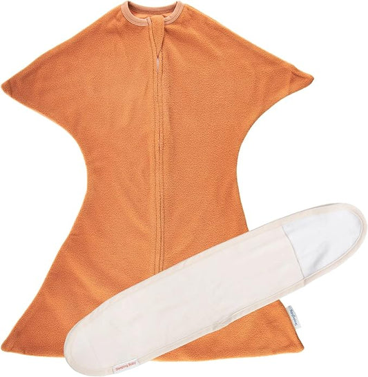 SleepingBaby Fleece Zipadee-Zip Transition Swaddle and Snuggle Strap Bundle - Roomy Baby Swaddle Blanket with Zipper Convenience and Wearable Blanket Accessory, Spice, Small (4-8 Month)