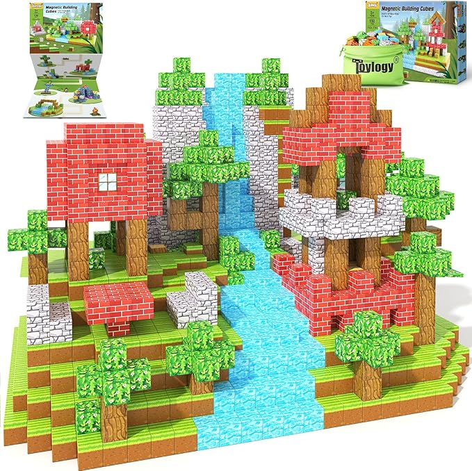 150PCS Magnetic Blocks-Build Mine Magnet World Forest Edition Kids Games for Boys&Girls Age 3-5 4-8 6-8, Magnetic Sensory STEM Toys Tiles for Toddlers Gifts for 3+ Years Old Ideal Construction Toys
