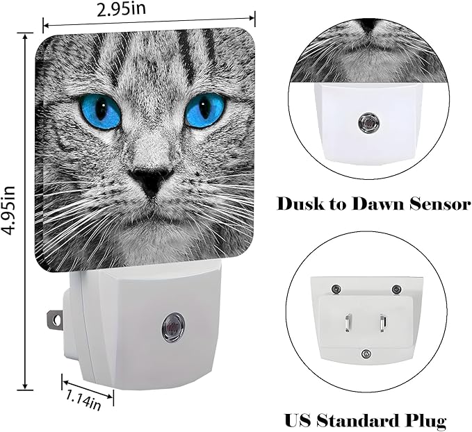 Blue Eyes Cat Night Light,Plug Into Wall with Dusk to Dawn Light Sensors, Warm Nightlights for Bedroom, Bathroom, Hallway, Kitchen, Gifts Ideal for Boys Girls Women Men