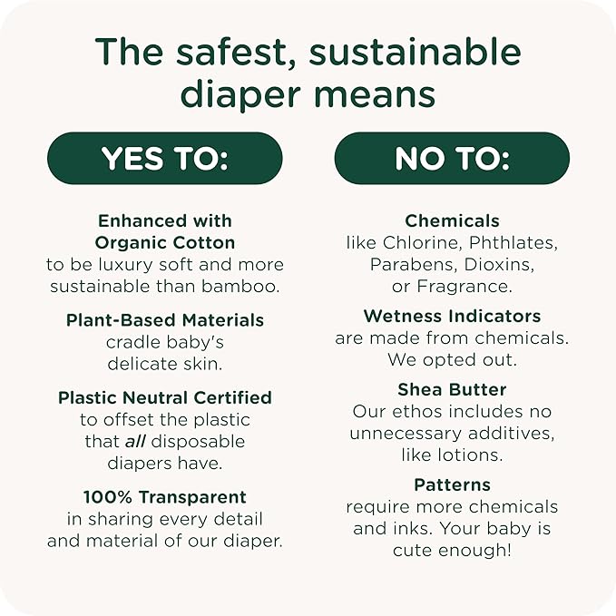 Our Diapers | EWG Verified Safe & Plant-Based Diapers | Leak Protection | Soft Organic Cotton Shell | Chlorine-Free Diaper for Sensitive Skin | Size 6 (27-35 lbs) 26 Count