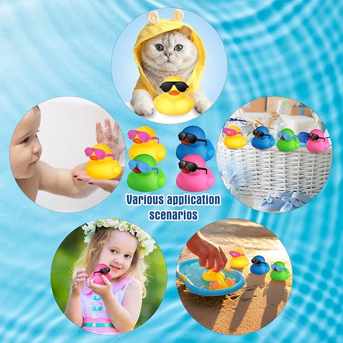 Chivao 12 Pcs Rubber Ducks with 12 Sunglasses/ Hats/ Headwear Small Mini Carnival Cruise Birthday Rubber Duckies Bathtub Toys in Bulk(Stylish Style,Bright Colors)