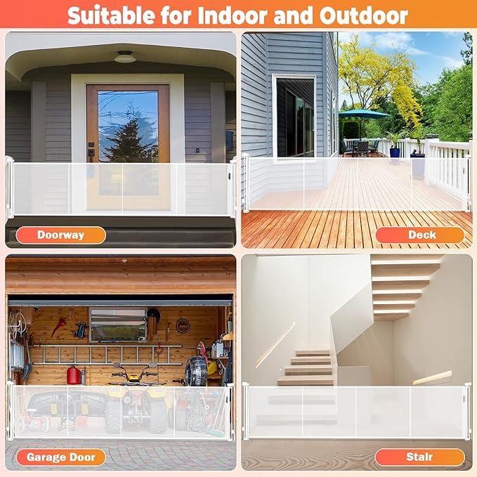 19.7ft Retractable Baby Gates Dog Gate - 236" Extra Wide Expandable Child Safety Gate,37" Tall Toddler Pet Mesh Gate with Reinforced Strips for Doorways,Stairs,Hallways,Outdoor & Indoor Large Openings