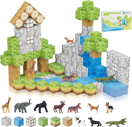 Contixo Magnetic Blocks - 100PCS Magnet Building Tiles Cubes for Kids Ages 3-8, STEM Stacking Learning Toys with Vibrant Colors, Educational Toddler Construction Toys for Creative Play, Birthday Gifts