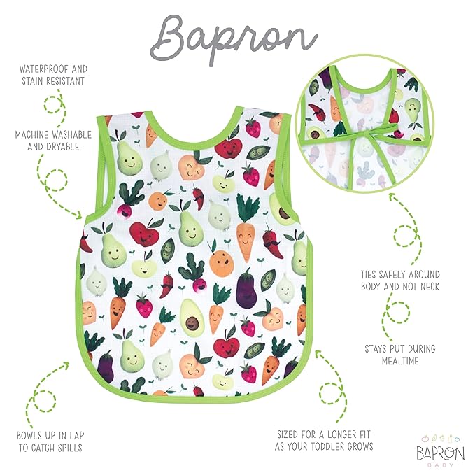 BapronBaby Market Fresh Bapron - No Neck Tie Safer Bib for Baby & Toddler - Soft Waterproof Stain Resistant - Machine Washable - Sz Preschool 3-5yrs